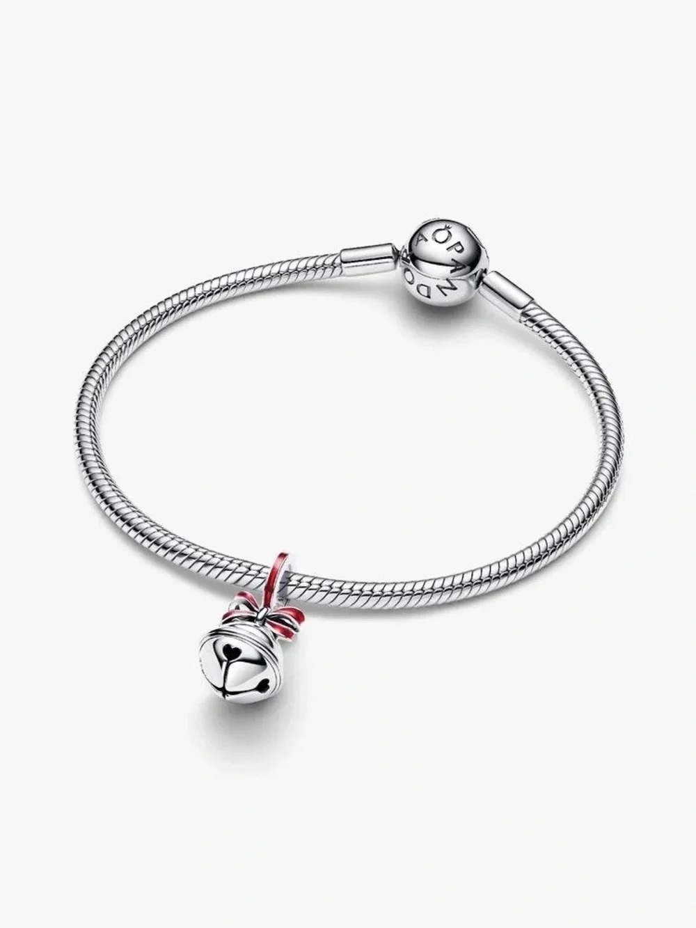 Pandora Sterling Silver Bracelet with Red-Accented Jingle Bell Charm